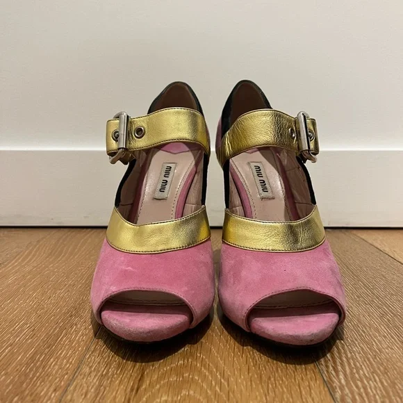 Miu Miu Pink and Gold Heels used size 39 Euro from 2013 Collection - Picture 5 of 16